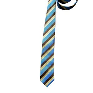 TUCCI Firenze Men's 100% Silk Striped Tie Blue Brown Yellow‎ Made in Italy